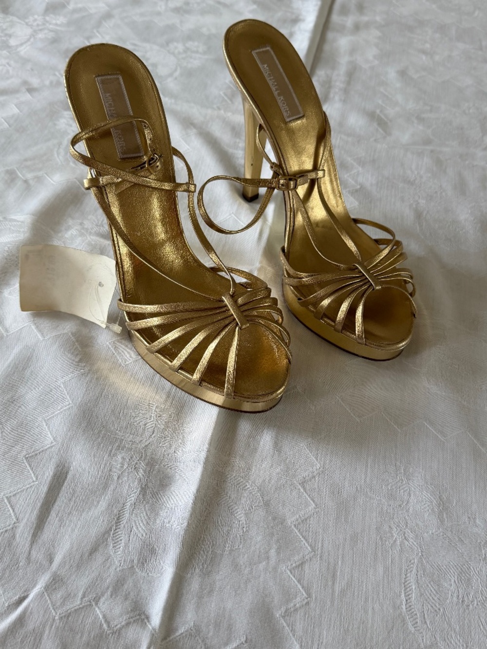 MICHEAL KORS  size 9.5 M - leather Gold - 5 inch stroppy sandals